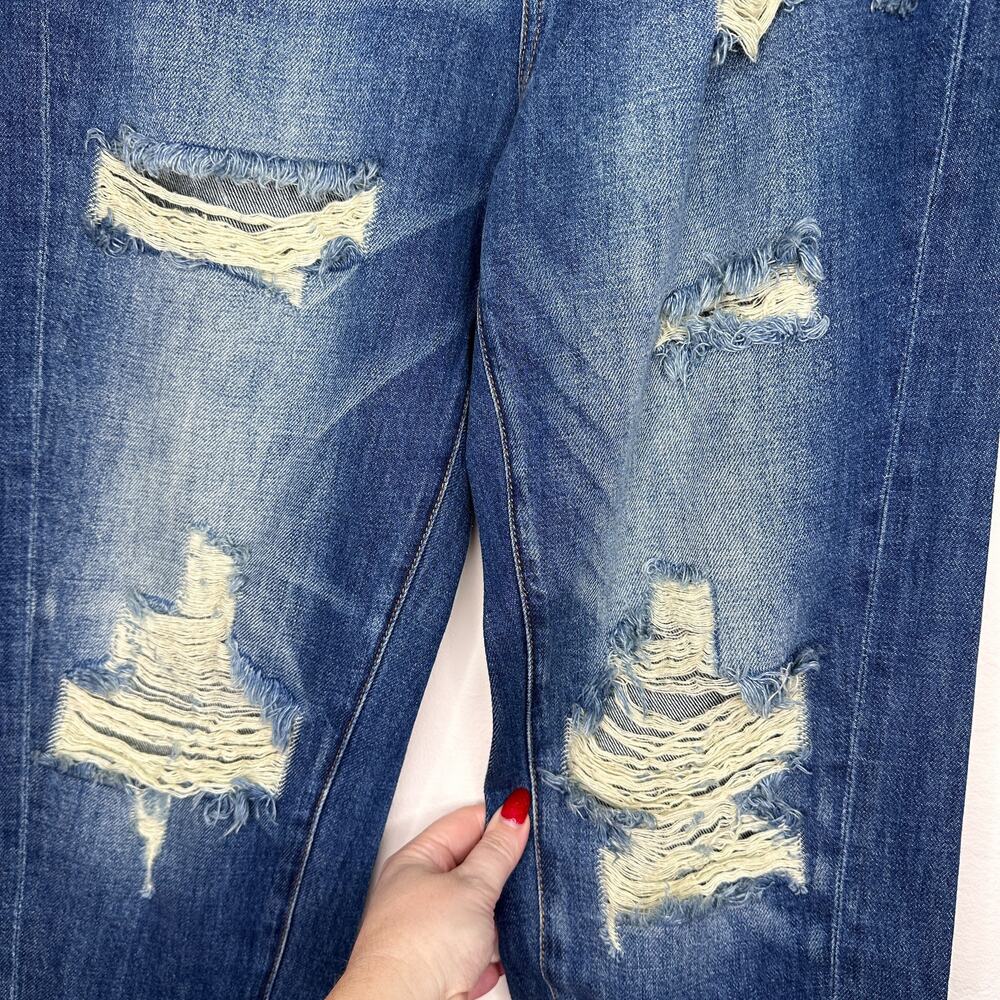 Free People Sandrine Rose R1016 Pleated Ripped Dark Wash Straight Leg Jeans 26 - Picture 4 of 16
